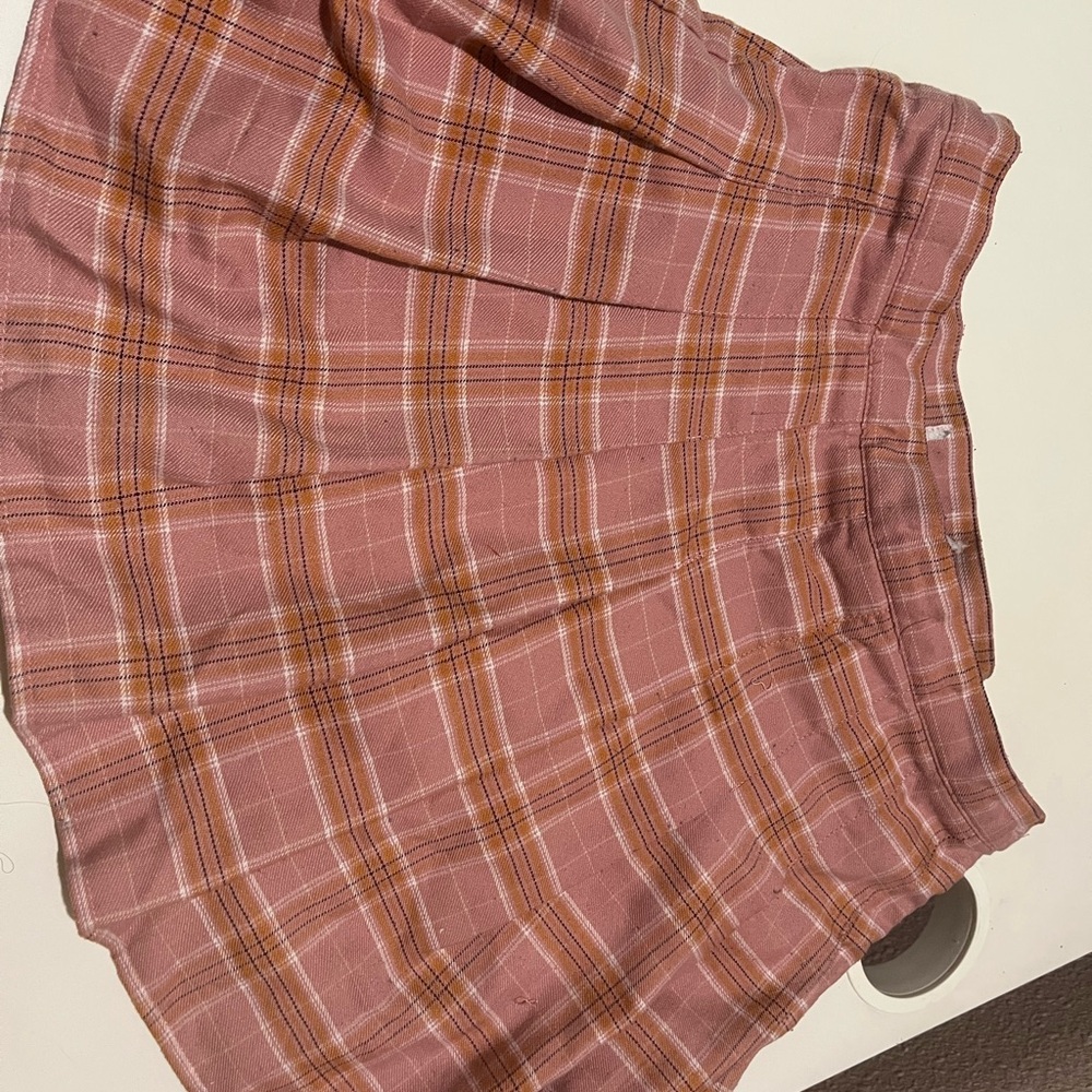 Pleated Plaid Pink and Mustard Skirt
